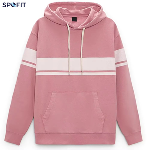เสื้อฮู้ดลายทางสีชมพู ทรงปกติ สวมใส่สบาย มีกระเป๋า ผ้าฝ้ายเฟรนช์เทอร์รี่ ระบายอากาศได้ดี เหมาะสำหรับใส่ในฤดูใบไม้ร่วง - Product Image 3