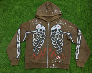 Men's <b>Gothic</b> Skeleton Graphic Brown Hoodie <b>Jacket</b> Custom Printed Zip Up Hoodie Streetwear Casual Fashion Hooded <b>Jacket</b> - Product Image 6