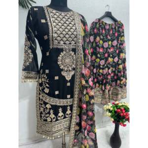 Impresionante conjunto de fiesta de gasa con top, pantalón palazzo y dupatta con estampado digital - Product Image 2