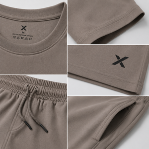 Ensemble deux pièces unisexe X Sports City, t-shirt à manches courtes col rond et short, en polyester/coton respirant et anti-transpiration, pour l'été, décontracté - Product Image 4