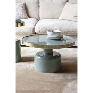 Mesa de Centro Redonda Moderna de Primera Calidad con Tapa de Vidrio Templado y Estructura Metálica de 57 cm de Diámetro, Giratoria, Mueble para Sala de Estar - Product Image 2