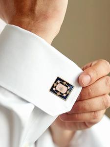 Mancuernillas Rectangulares de Lujo con Baño de Oro y Esmalte Azul Marino para Hombre, Accesorios para Camisa Formal, Regalo de Boda o Negocios - Product Image 1