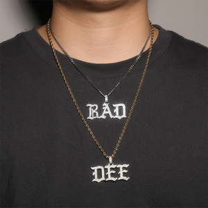 Collar con Colgante de Letra DEF Chapado en Oro con Incrustaciones de Diamantes, Cadena Cubana Estilo Hip Hop para Hombre - Product Image 4