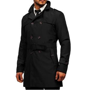 Hot Selling <b>Black</b> Color <b>Men</b> Trench Coat With Belt Double Breasted Windproof Winter Elongated Loose Gentleman Outdoor Trench Coat - Product Image 6