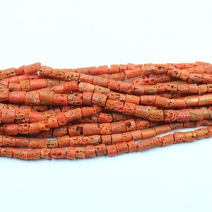 Natural Red Coral Tube Beads Polished Round Hole Stone Beads for Jewelry Making Necklace <b>Craft</b> - Product Image 3
