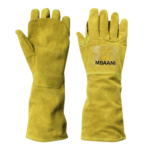 Gants de soudage en cuir de vachette rouge MBAANI avec manchette longue, doublure en laine, protection contre les éclaboussures de métal fondu, pouce entièrement protégé - Product Image 3