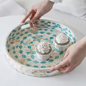 <b>Round</b> mother-of-pearl inlaid <b>tray</b> for holding glasses. A serving <b>tray</b> for the family kitchen, available in various designs. - Product Image 4