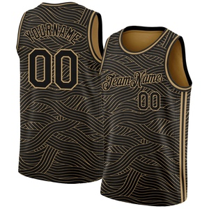 Camiseta de Baloncesto Personalizada con Nombre y Número, Diseño Negro y Dorado, Sin Mangas, Uniforme Deportivo para Equipo - Product Image 1