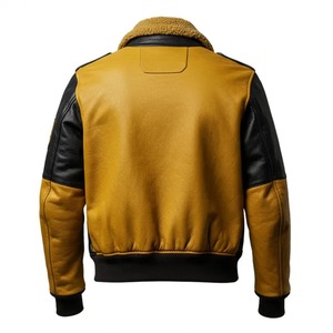 Blouson aviateur en cuir de mouton jaune et noir pour homme, blouson aviateur en peau de mouton, manteau d'hiver pour motard, streetwear, fait main - Product Image 2
