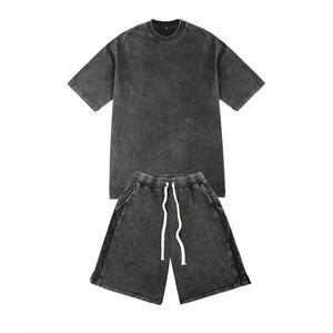 Custom Screen Print Acid Wash T Shirt and <b>Shorts</b> <b>Set</b> 100% Cotton Premium Quality Unisex Casual Streetwear Custom Clothing - Product Image 4