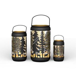 Portavelas Metálico con Diseño de Pino y Ciervo Cortado con Láser, Última Novedad, Faroles Colgantes de Hierro para Decoración Navideña del Hogar - Product Image 1