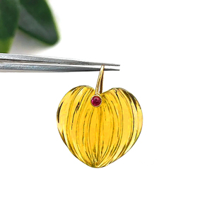 Colgante de Cuarzo Citrino Tallado en Forma de Calabaza, Dijes Tallados en Forma de Corazón de Cuarzo Citrino Bañados en Oro, Colgante de Corazón Tallado, Mayoristas - Product Image 1