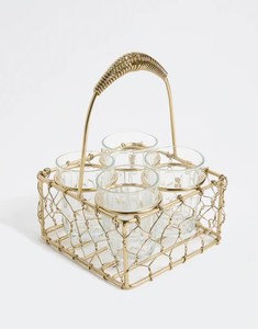 Gold Metal <b>Wire</b> Glass Holder <b>Basket</b> Handle | Vintage Style Lacquer Finish | Multipurpose Storage Serving <b>Basket</b> | Kitchen - Product Image 2