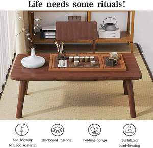 Mesa de Centro Moderna de Madera con Bandeja para Té, Rectangular, para Sala de Estar, con Bordes Redondeados, Estilo Madera Sólida - Product Image 3