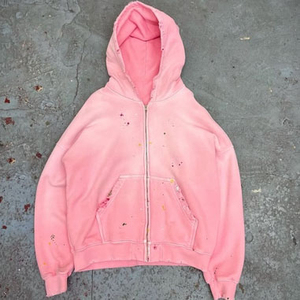 Sudadera con capucha de felpa francesa de algodón teñido por inmersión en amarillo, rosa y azul, estilo vintage, extragrande, de alto gramaje, con efecto descolorido por el sol, 450 g/m², en blanco, con lavado ácido. - Product Image 2