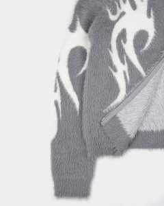 Custom Men Mohair Zip Hoodie Sweater Fuzzy Fluffy Knit Cardigan Oversized Jacquard Winter Hoodie Jacket - Product Image 3