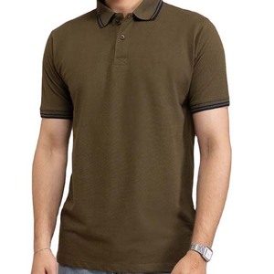 เสื้อโปโลแขนสั้นสีเขียวมะกอกสำหรับผู้ชาย สีพื้น ผ้าถัก กระดุมหน้า ทรงปกติ ผ้าฝ้ายปิเก้ ระบายอากาศได้ดี - Product Image 1