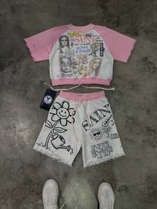 custom <b>embroidery</b> two-piece zip cargo shorts and short sleeve jacket <b>sets</b> printed polyester nylon windbreak tracksuit for men - Product Image 2