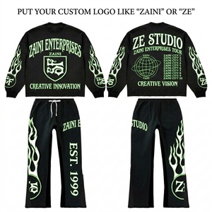 Ensemble de survêtement pour homme en molleton de coton 320 GSM, noir et vert, imprimé graphique, avec logo personnalisé, haut à capuche et pantalon de jogging, qualité supérieure - Product Image 1