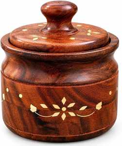 Pot de rangement en bois d'acacia avec couvercle, récipient de rangement de cuisine en bois fait main, pot à épices en bois naturel, rangement alimentaire décoratif - Product Image 1
