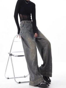 Autumn Women's Retro Wash Water Wide Leg High Waist Baggy <b>Jeans</b> New Fashion Solid Casual Style Denim Fabric Wholesale - Product Image 3