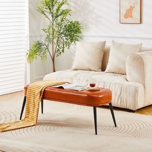 Panca Moderna in Ecopelle per Vanità, Pouf Imbottito Morbido con Gambe Dorate per Ingresso, Sala da Pranzo e Cucina - Product Image 6