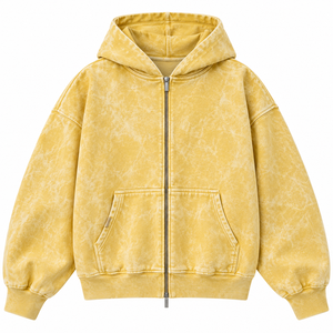 Sudadera con capucha y cremallera para hombre, estilo streetwear, con estampado tie-dye amarillo, de corte holgado y bolsillo canguro. - Product Image 6