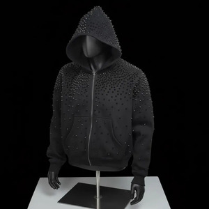 2026 Men's Hoodies Y2k Fashion DTG Custom Printing Vintage Distressed Acid Wash Sun Fade <b>Rhinestone</b> Hooded <b>Jacket</b> hoodies Men - Product Image 1