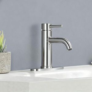 Rubinetto per lavabo bagno in acciaio inox spazzolato, monocomando cromato T10 - Product Image 5