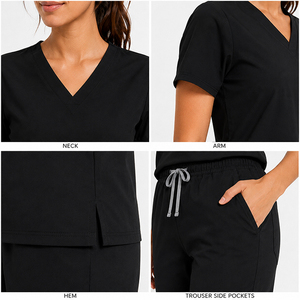 Meilleures ventes : Tenues d'hôpital respirantes, blouses médicales à col en V pour hommes et femmes, ensemble d'uniformes d'infirmière à manches courtes avec logo personnalisé - Product Image 2
