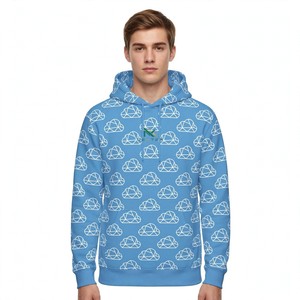 Sudadera con Capucha Unisex NEXTEX con Estampado de Nubes, Diseño Geométrico Blanco de Bajo Poligonalismo, con Bolsillo Canguro y Cordón Ajustable - Product Image 1