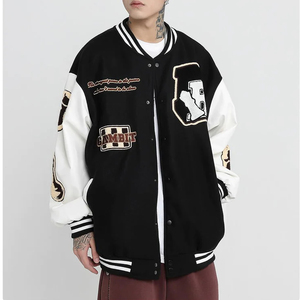 Clothing Manufacturers Custom PU Leather Sleeve Streetwear Letterman Varsity <b>Jacket</b> for <b>Men</b> Custom Logo Unisex Varsity <b>Jackets</b> - Product Image 6