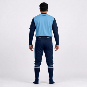 ชุดเบสบอลชาย เสื้อเจอร์ซีย์สีพื้น กางเกงขายาว แขนครึ่งตัว ระบายอากาศ ป้องกันแบคทีเรีย คอวี ปักชื่อทีมได้ ใส่ได้ทุกฤดู แบบปกติ - Product Image 2