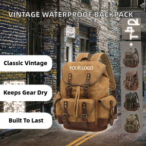 Sac à dos de voyage et de randonnée léger et durable en toile cirée imperméable pour homme, style vintage tendance 2025, avec compartiment pour ordinateur portable en polyester - Product Image 2