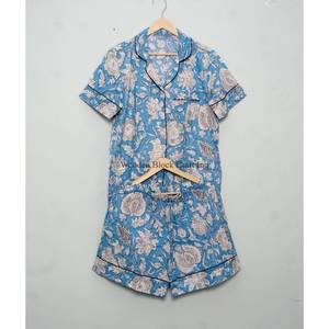 Ensemble de pyjama en coton pour femmes, respirant, séchage rapide, imprimé floral, manches courtes, vêtements de détente, chemise de nuit spéciale pour la maison, été - Product Image 6