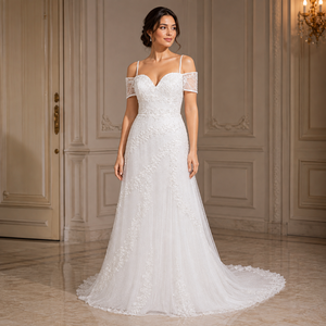 Luxury White Off Shoulder Lace Wedding Gown for Women Sweetheart Neck Bridal Dress Elegant A Line Reception Ceremony Maxi Dress - Product Image 3