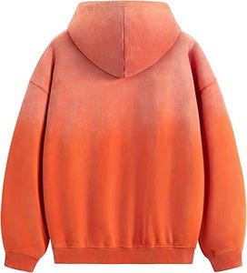 เสื้อฮู้ดดี้โอเวอร์ไซส์ผู้ชาย ย้อมสีไล่เฉดสีส้ม ผ้าฝ้ายถัก สวมใส่สบายๆ สำหรับฤดูใบไม้ร่วง มีกระเป๋าหน้า ระบายอากาศได้ดี ทรงพอดีตัว - Product Image 2