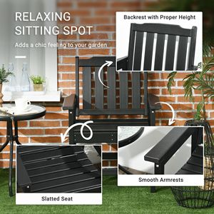 Sedia da pranzo da esterno nera con schienale a doghe, poltrona in plastica con braccioli per giardino, piscina, appartamenti/eventi/uso esterno - Product Image 4