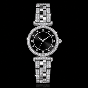 Reloj de pulsera de lujo con bisel de cristal y esfera negra redonda plateada para mujer, elegante y brillante, regalo de moda - Product Image 2
