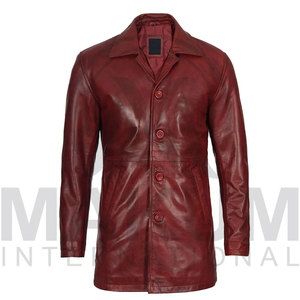 Manteau trench en cuir véritable vintage pour homme, respirant, en toile, pour l'hiver, décontracté, rouge, parmi les plus vendus - Product Image 4