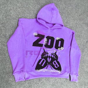 Comfortable Size Custom Printed Zipper Distressed Hoodie <b>Rhinestone</b> Zip up <b>Jacket</b> Acid Wash Men Fleece Streetwear Hoodie - Product Image 6