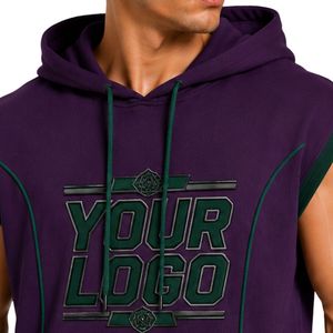 Conjunto Deportivo para Hombre, Morado Oscuro y Verde Oscuro, Sin Mangas, con Capucha, Logotipo Personalizado, para Gimnasio, Fitness, Entrenamiento, Sudadera con Capucha y Pantalones Cortos, Ropa Deportiva - Product Image 3