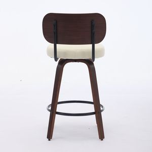 Set di 2 Sgabelli da Bar Girevoli da 66 cm, Schienale in Noce, Gambe in Legno Curvato, Stile Mid-Century, Rivestiti in Ecopelle, Altezza Bancone - Product Image 6