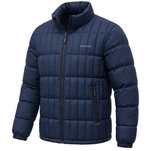 Blouson matelassé bleu marine pour homme, col montant, fermeture éclair, manteau d'hiver chaud, décontracté, streetwear, personnalisable, marque privée - Product Image 3