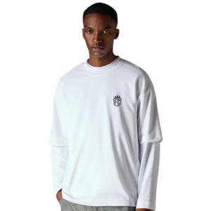 T-shirt en coton oversize pour homme, logo minimaliste sur la poitrine, streetwear, manches courtes, décontracté, mode, vente en gros, OEM, usine personnalisée - Product Image 5