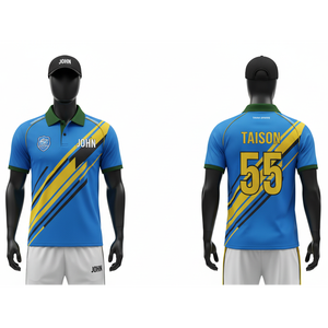 Camiseta de Cricket para Hombre, 150 GSM, Poliéster Transpirable, Gris Oscuro, Azul, Amarillo, Diseño Diagonal, Sublimación, Logotipo Personalizado, Uniforme de Equipo - Product Image 5