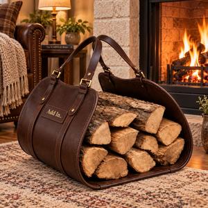 Sac de transport de bûches en cuir véritable de luxe, robuste, pour foyer, équipement extérieur LLR-0169 - Product Image 3