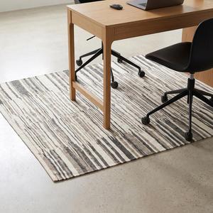 Tapis tissé à la main en laine, beige crème et gris, à rayures linéaires abstraites, géométrique moderne, pour sol - Product Image 2