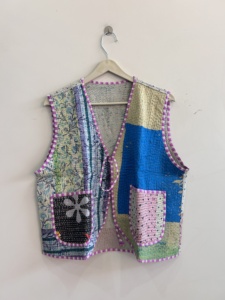 Veste sans manches unisexe Kantha faite à la main, imprimée au bloc, style indien, pour l'été - Product Image 2