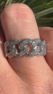 Bague Moissanite Maille Cubaine en Argent 925 Plaqué Rhodium, Sertie Pavé, Bague Cocktail Unisexe, pour Usage Quotidien, Alliance de Mariage pour Femme, Cadeau - Product Image 1